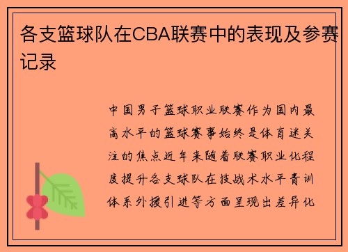 各支篮球队在CBA联赛中的表现及参赛记录